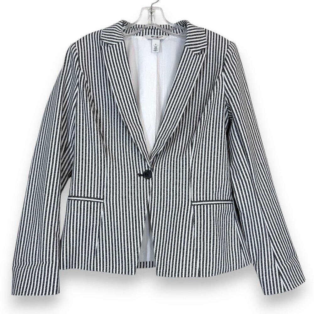 Gray White Blazer Jacket Stripe Seersucker Nautical Preppy Office Size 6 - Picture 2 of 10